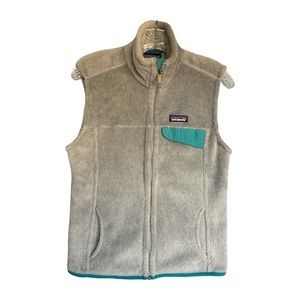 Patagonia Gray Fleece Vest with Teal Trim